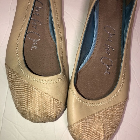 Toms Isabel burlap leather beige ballet flats 9 - Picture 3 of 5
